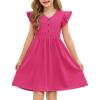 Arshiner Girls Dresses Ruffle Sleeve A-Line V-Neck Sundress Summer Swing Midi Dress with Pockets(Hot Pink)