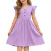 Arshiner Girls Dresses Ruffle Sleeve A-Line V-Neck Sundress Summer Swing Midi Dress with Pockets(Lavender)