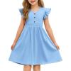 Arshiner Girls Dresses Ruffle Sleeve A-Line V-Neck Sundress Summer Swing Midi Dress with Pockets(Light Blue)