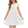 Arshiner Girls Dresses Ruffle Sleeve A-Line V-Neck Sundress Summer Swing Midi Dress with Pockets(White)