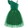 Arshiner Girls Dresses Summer One Shoulder Ruffle Sleeveless Formal Fancy Party Birthday Tulle Dress with Belted(Dark Green)