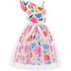 Arshiner Girls Dresses Summer One Shoulder Ruffle Sleeveless Formal Fancy Party Birthday Tulle Dress with Belted(Floral on White)