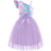 Arshiner Girls Dresses Summer One Shoulder Ruffle Sleeveless Formal Fancy Party Birthday Tulle Dress with Belted(Mermaid Scales)