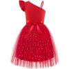 Arshiner Girls Dresses Summer One Shoulder Ruffle Sleeveless Formal Fancy Party Birthday Tulle Dress with Belted(Red)