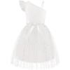 Arshiner Girls Dresses Summer One Shoulder Ruffle Sleeveless Formal Fancy Party Birthday Tulle Dress with Belted(White)