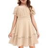 Arshiner Girls Dresses Summer Short Sleeve Off Shoulder Ruffle Tiered Layer Party Dress(Champagne)