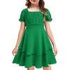Arshiner Girls Dresses Summer Short Sleeve Off Shoulder Ruffle Tiered Layer Party Dress(Green)
