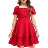 Arshiner Girls Dresses Summer Short Sleeve Off Shoulder Ruffle Tiered Layer Party Dress(Red)