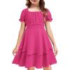 Arshiner Girls Dresses Summer Short Sleeve Off Shoulder Ruffle Tiered Layer Party Dress(Rose Red)
