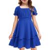 Arshiner Girls Dresses Summer Short Sleeve Off Shoulder Ruffle Tiered Layer Party Dress(Royal Blue)