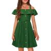 Arshiner Girls Dresses Summer Spaghetti Strap Cold Shoulder Ruffle Button Down A Line Dresses(Green)