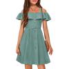 Arshiner Girls Dresses Summer Spaghetti Strap Cold Shoulder Ruffle Button Down A Line Dresses(Mint Green)