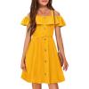 Arshiner Girls Dresses Summer Spaghetti Strap Cold Shoulder Ruffle Button Down A Line Dresses(Mustard)