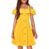 Arshiner Girls Dresses Summer Spaghetti Strap Cold Shoulder Ruffle Button Down A Line Dresses(Yellow)
