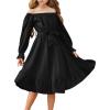 Arshiner Girls Long Sleeve Dresses Fall Party Formal Holiday Swing Flowy Ruffle Midi Dress(Black)