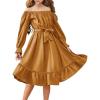Arshiner Girls Long Sleeve Dresses Fall Party Formal Holiday Swing Flowy Ruffle Midi Dress(Brown)