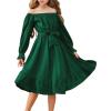 Arshiner Girls Long Sleeve Dresses Fall Party Formal Holiday Swing Flowy Ruffle Midi Dress(Green)