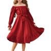 Arshiner Girls Long Sleeve Dresses Fall Party Formal Holiday Swing Flowy Ruffle Midi Dress(Red)