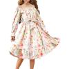 Arshiner Girls Long Sleeve Dresses Fall Party Formal Holiday Swing Flowy Ruffle Midi Dress(White Floral)