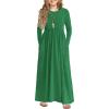 Arshiner Girls Maxi Dress Long/Short Sleeve Casual Holiday Dress with Pockets for 5-13 Years(Long Sleeve Green)