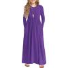 Arshiner Girls Maxi Dress Long/Short Sleeve Casual Holiday Dress with Pockets for 5-13 Years(Long Sleeve Purple)