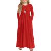 Arshiner Girls Maxi Dress Long/Short Sleeve Casual Holiday Dress with Pockets for 5-13 Years(Long Sleeve Red)