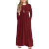Arshiner Girls Maxi Dress Long/Short Sleeve Casual Holiday Dress with Pockets for 5-13 Years(Long Sleeve Wine Red)