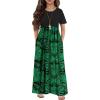 Arshiner Girls Maxi Dress Long/Short Sleeve Casual Holiday Dress with Pockets for 5-13 Years(Short Sleeve Black Floral)