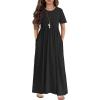Arshiner Girls Maxi Dress Long/Short Sleeve Casual Holiday Dress with Pockets for 5-13 Years(Short Sleeve Black1)
