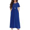 Arshiner Girls Maxi Dress Long/Short Sleeve Casual Holiday Dress with Pockets for 5-13 Years(Short Sleeve Blue)