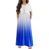 Arshiner Girls Maxi Dress Long/Short Sleeve Casual Holiday Dress with Pockets for 5-13 Years(Short Sleeve Blue Gradient)