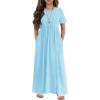 Arshiner Girls Maxi Dress Long/Short Sleeve Casual Holiday Dress with Pockets for 5-13 Years(Short Sleeve Light Blue)