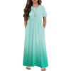 Arshiner Girls Maxi Dress Long/Short Sleeve Casual Holiday Dress with Pockets for 5-13 Years(Short Sleeve Light Green Gradient)