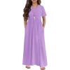 Arshiner Girls Maxi Dress Long/Short Sleeve Casual Holiday Dress with Pockets for 5-13 Years(Short Sleeve Lilac)
