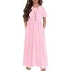Arshiner Girls Maxi Dress Long/Short Sleeve Casual Holiday Dress with Pockets for 5-13 Years(Short Sleeve Pink)