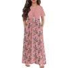 Arshiner Girls Maxi Dress Long/Short Sleeve Casual Holiday Dress with Pockets for 5-13 Years(Short Sleeve Pink Floral)