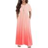 Arshiner Girls Maxi Dress Long/Short Sleeve Casual Holiday Dress with Pockets for 5-13 Years(Short Sleeve Pink Gradient)