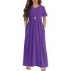Arshiner Girls Maxi Dress Long/Short Sleeve Casual Holiday Dress with Pockets for 5-13 Years(Short Sleeve Purple)