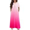 Arshiner Girls Maxi Dress Long/Short Sleeve Casual Holiday Dress with Pockets for 5-13 Years(Short Sleeve Rose Red Gradient)
