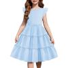 Arshiner Girl’s Summer Dress Ruffle Sleeve Tiered Casual Party Dresses with Pockets 5-12 Years(Blue)