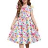 Arshiner Girl’s Summer Dress Ruffle Sleeve Tiered Casual Party Dresses with Pockets 5-12 Years(Colorful Flower)