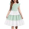 Arshiner Girl’s Summer Dress Ruffle Sleeve Tiered Casual Party Dresses with Pockets 5-12 Years(Green-white)