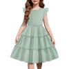 Arshiner Girl’s Summer Dress Ruffle Sleeve Tiered Casual Party Dresses with Pockets 5-12 Years(Light Green)