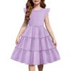 Arshiner Girl’s Summer Dress Ruffle Sleeve Tiered Casual Party Dresses with Pockets 5-12 Years(Purple)