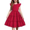 Arshiner Girl’s Summer Dress Ruffle Sleeve Tiered Casual Party Dresses with Pockets 5-12 Years(Red)
