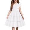 Arshiner Girl’s Summer Dress Ruffle Sleeve Tiered Casual Party Dresses with Pockets 5-12 Years(White)