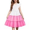 Arshiner Girl’s Summer Dress Ruffle Sleeve Tiered Casual Party Dresses with Pockets 5-12 Years(White-pink)