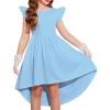Arshiner Girls Summer Dress Tween Flutter Sleeve High Low Formal Dresses for Wedding Party with Pocket(Light Blue)