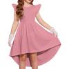 Arshiner Girls Summer Dress Tween Flutter Sleeve High Low Formal Dresses for Wedding Party with Pocket(Pink)