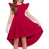 Arshiner Girls Summer Dress Tween Flutter Sleeve High Low Formal Dresses for Wedding Party with Pocket(Red)